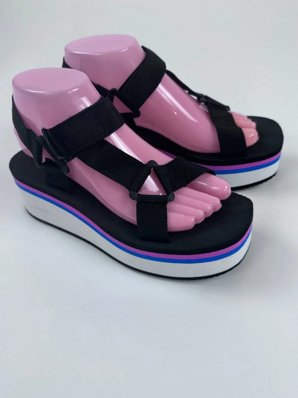 Andrea Platform Sport Sandals Black Size 7 Wedge Comfort Velcro